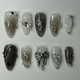 KRTBKR 24Pcs black press on nails medium almond front view