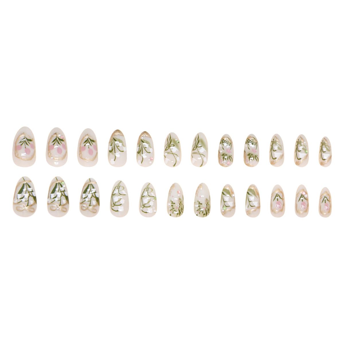 KRTBKR 24Pcs Medium Almond Green Press On Nails close-up view
