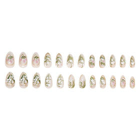 KRTBKR 24Pcs Medium Almond Green Press On Nails close-up view