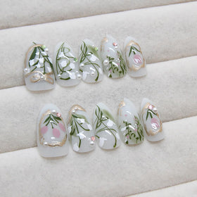 KRTBKR 24Pcs Medium Almond Green Press On Nails set with DIY tools