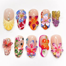 KRTBKR 24Pcs medium almond press on nails floral design front view