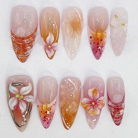 KRTBKR 24Pcs press on nails almond shape with 3D flower design
