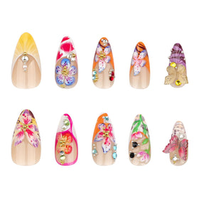 KRTBKR floral design press on nails with glossy finish