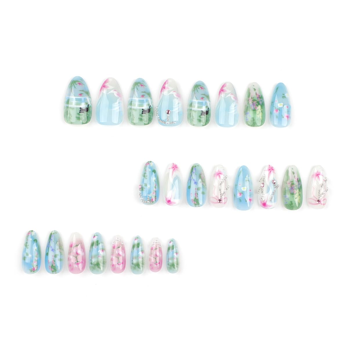 KRTBKR full cover floral press on nails set side view