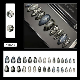 KRTBKR Goth Press On Nails 30Pcs packaging with DIY nail art tools