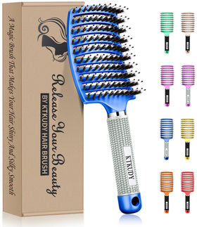 KTKUDY Detangling Brush front view with boar bristles