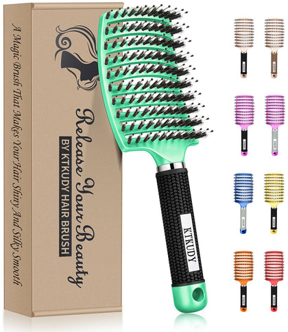 KTKUDY Detangling Brush front view with boar bristles