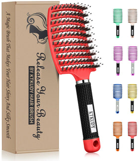 KTKUDY Detangling Brush front view with boar bristles