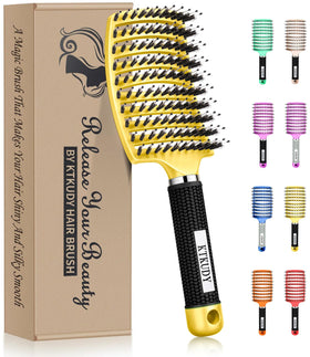 KTKUDY Detangling Brush front view with boar bristles