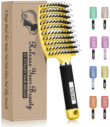 KTKUDY Detangling Brush front view with boar bristles