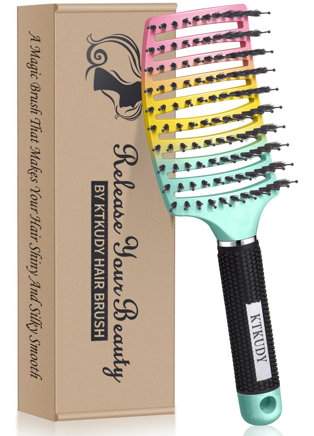 KTKUDY Detangling Brush front view with flexible bristles