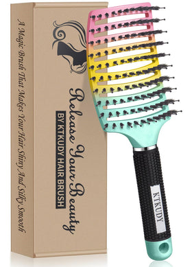 KTKUDY Detangling Brush front view with flexible bristles