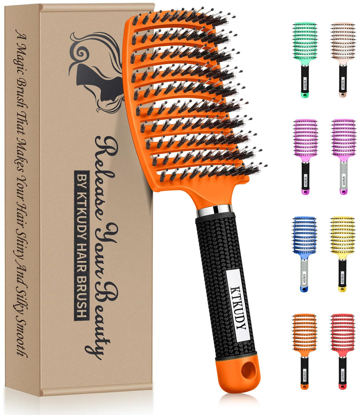 KTKUDY Detangling Brush front view with flexible bristles