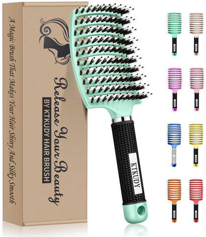 KTKUDY Detangling Brush front view with mixed bristles