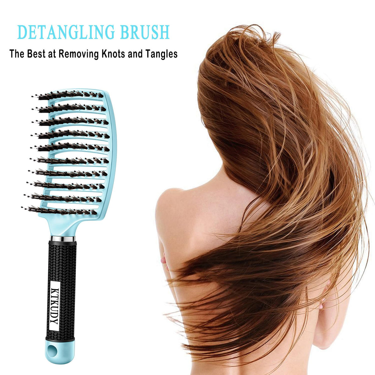 KTKUDY Detangling Brush in hand demonstrating lightweight feel