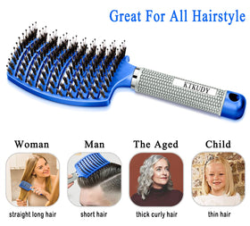 KTKUDY Detangling Brush on a bathroom counter with hair products