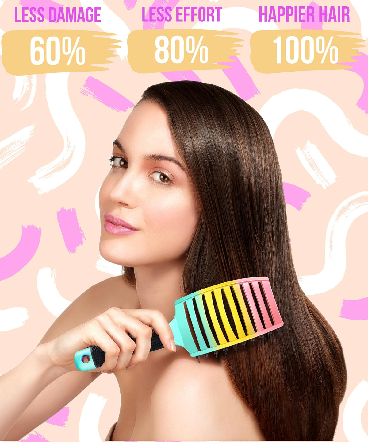 KTKUDY Detangling Brush side view highlighting bristle flexibility