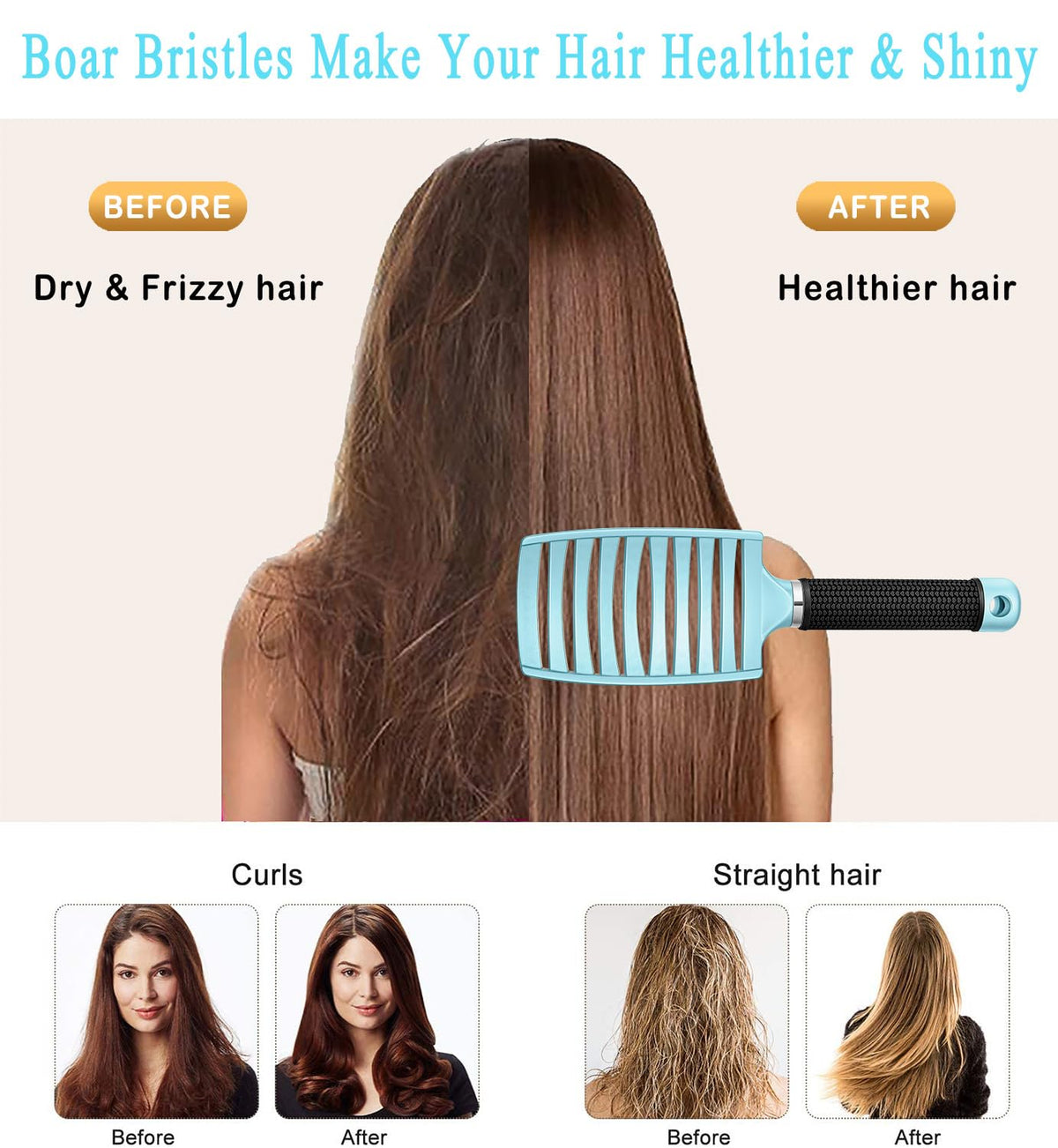 KTKUDY Detangling Brush side view showcasing ergonomic design