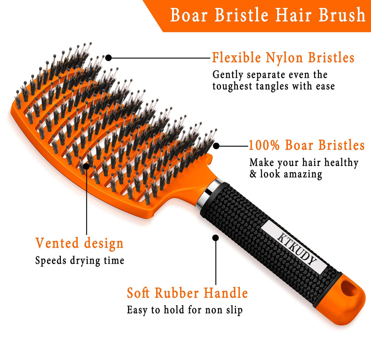 KTKUDY Detangling Brush side view showcasing vented design