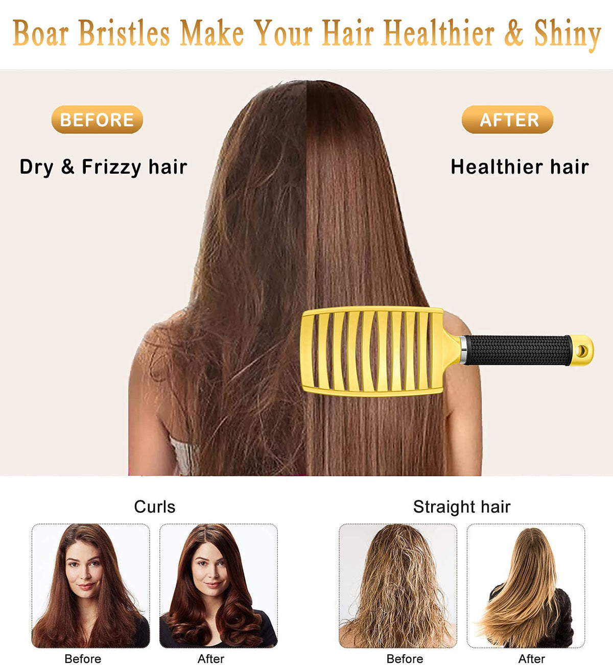 KTKUDY Detangling Brush side view showing flexible bristles