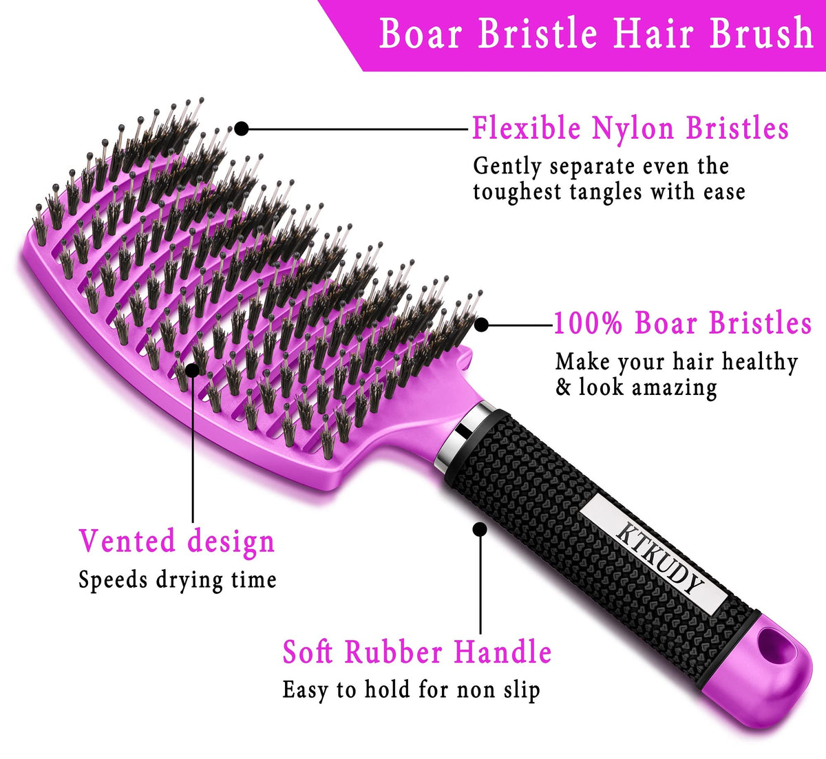 KTKUDY Detangling Brush side view showing vented design