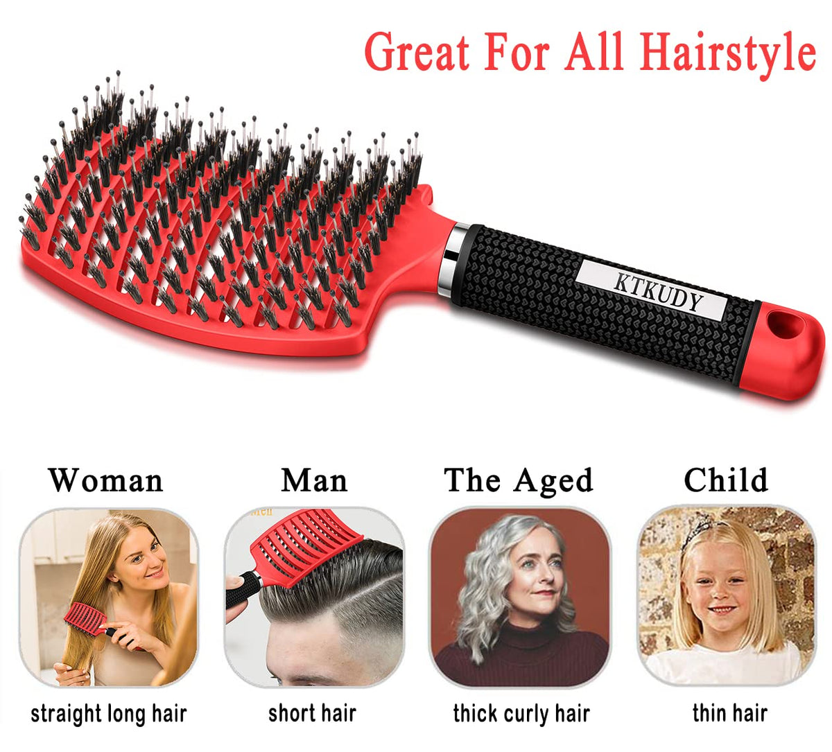 KTKUDY Detangling Brush with natural shine effect on hair