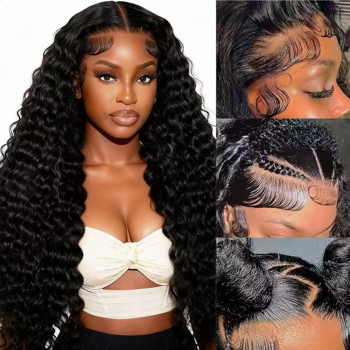 Kucmir 30 Inch Deep Wave Lace Front Wig front view with natural colour