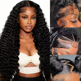 Kucmir 30 Inch Deep Wave Lace Front Wig front view with natural colour