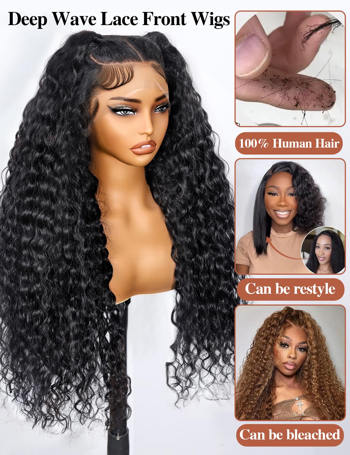 Kucmir 30 Inch Deep Wave Lace Front Wig side view showcasing the waves