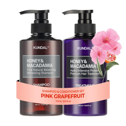 KUNDAL Honey & Macadamia Shampoo front view with Pink Grapefruit scent
