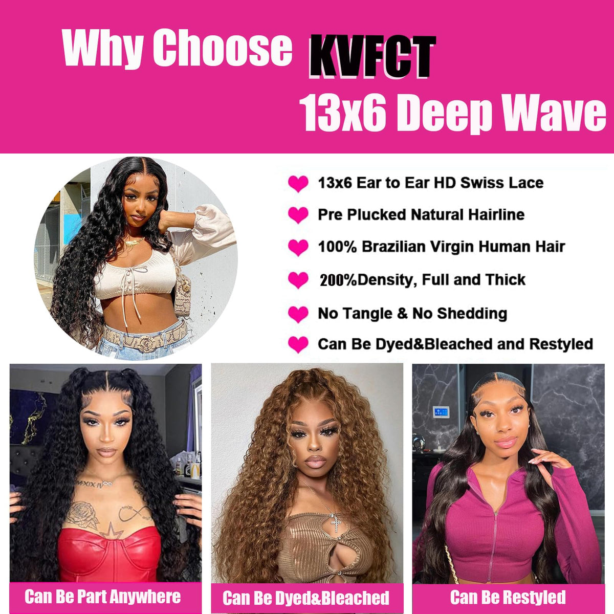 KVFCT 30 Inch Deep Wave Lace Front Wig close-up of lace