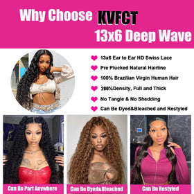 KVFCT 30 Inch Deep Wave Lace Front Wig close-up of lace