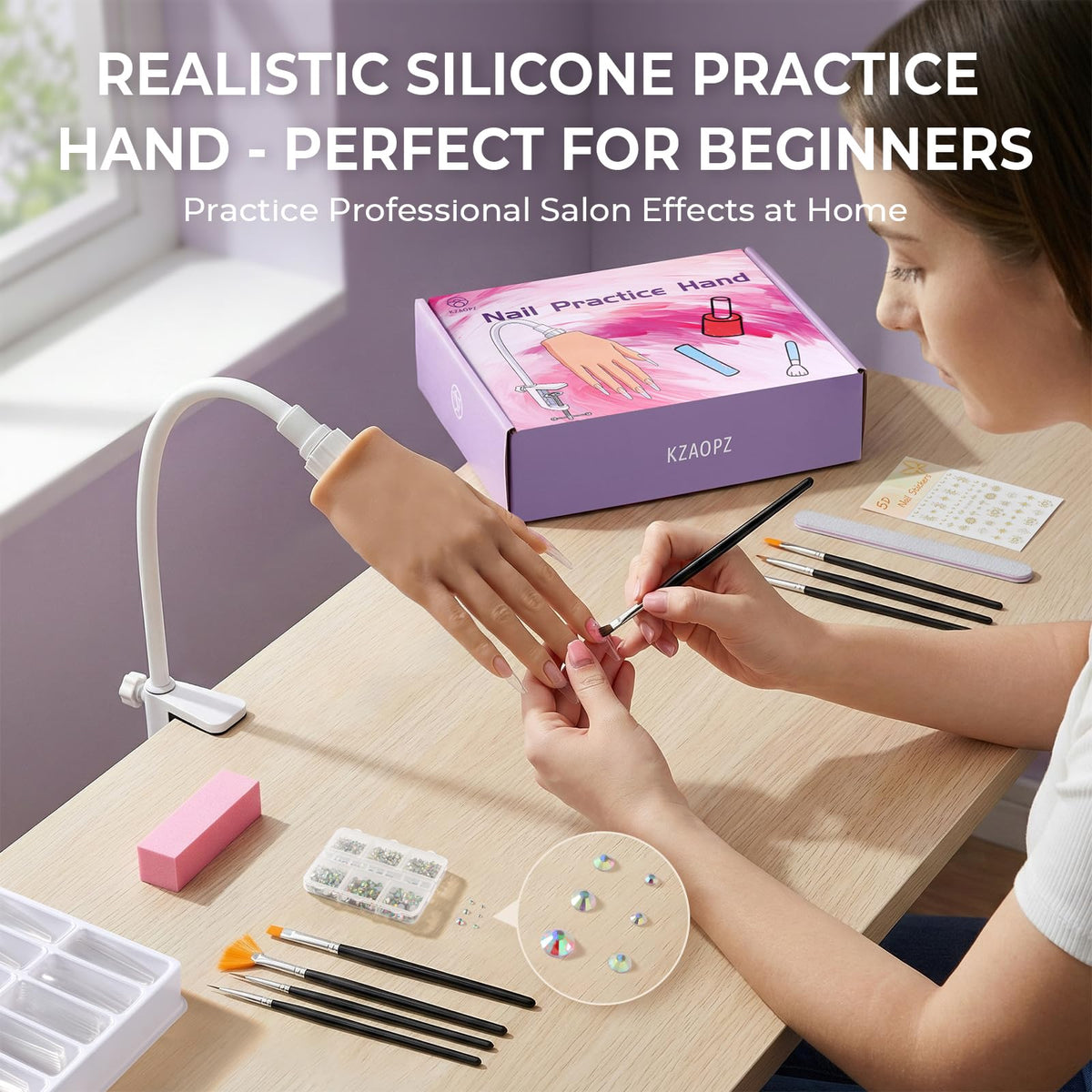KZAOPZ silicone nail practice hand with flexible fingers