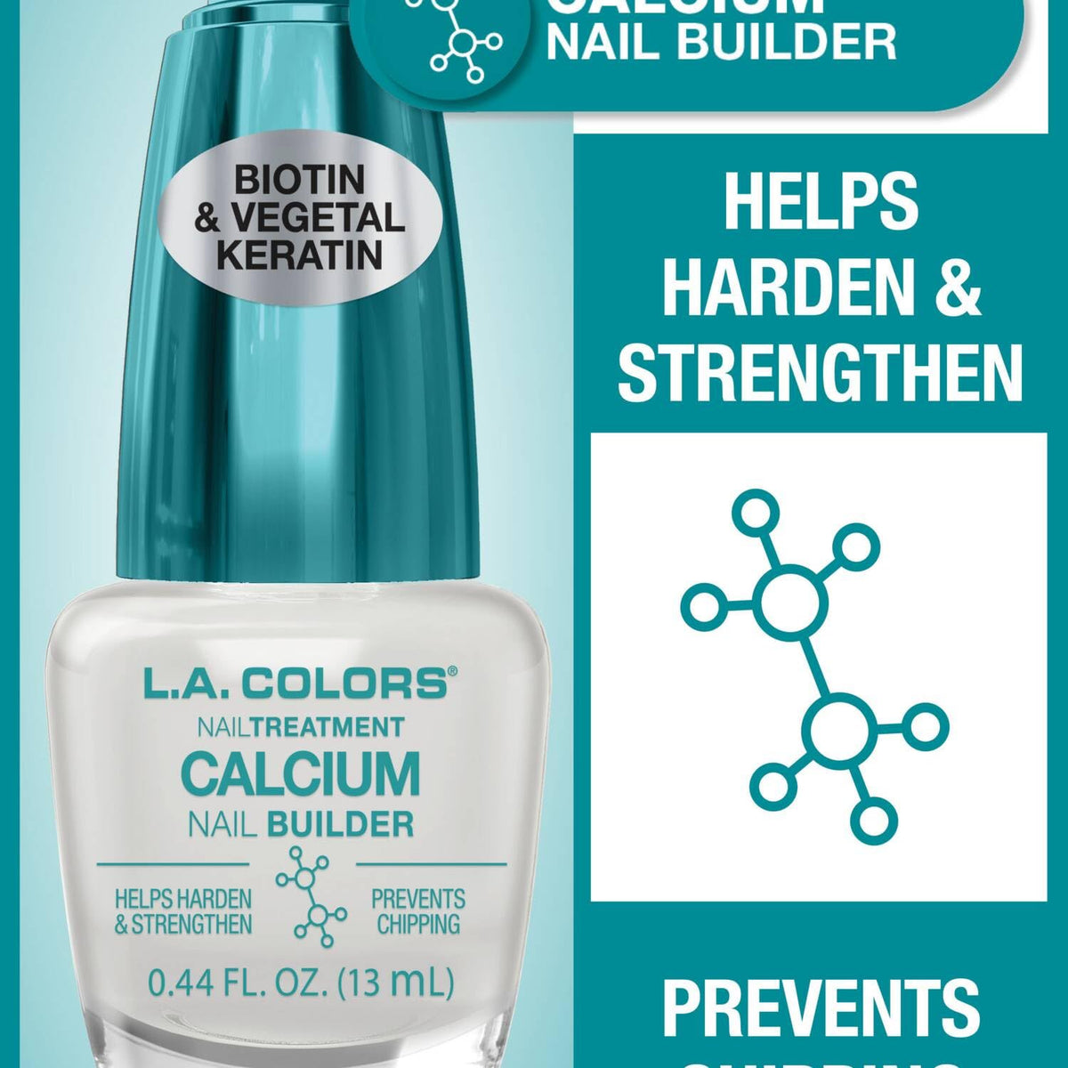 L.A. COLORS Calcium Nail Builder on a vanity with nail care accessories