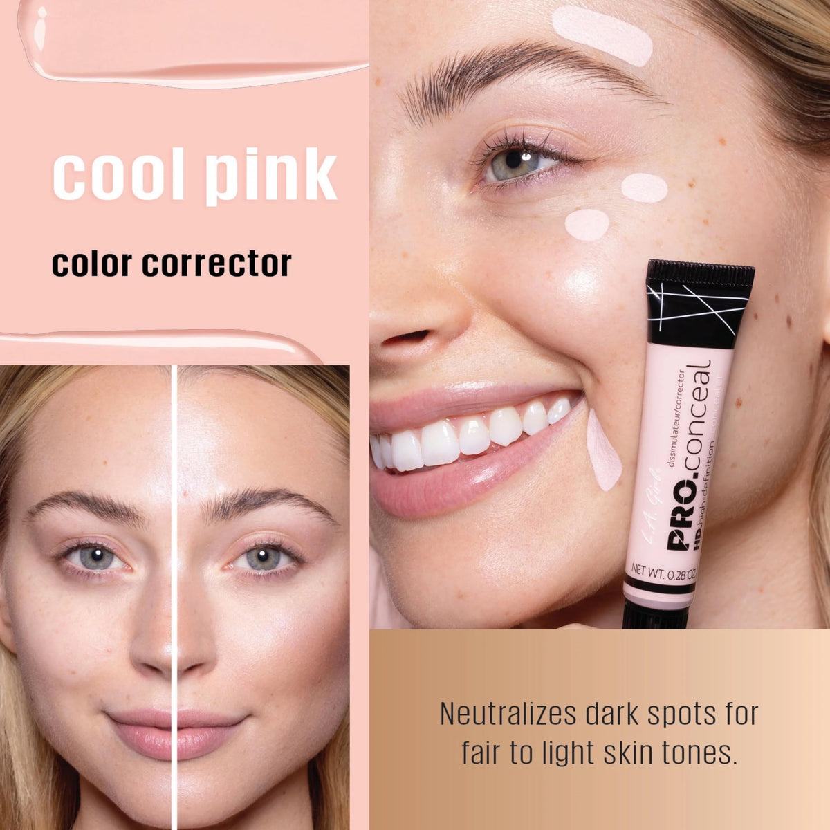 L.A. Girl HD Pro.Conceal Cool Pink Corrector creamy texture swatch