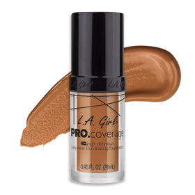 L.A. Girl Pro Coverage Liquid Foundation Warm Caramel bottle side view