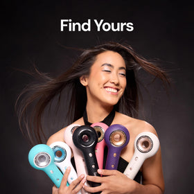 L'ANGE HAIR Axia HaloRing Ionic Hair Dryer in use with model styling hair