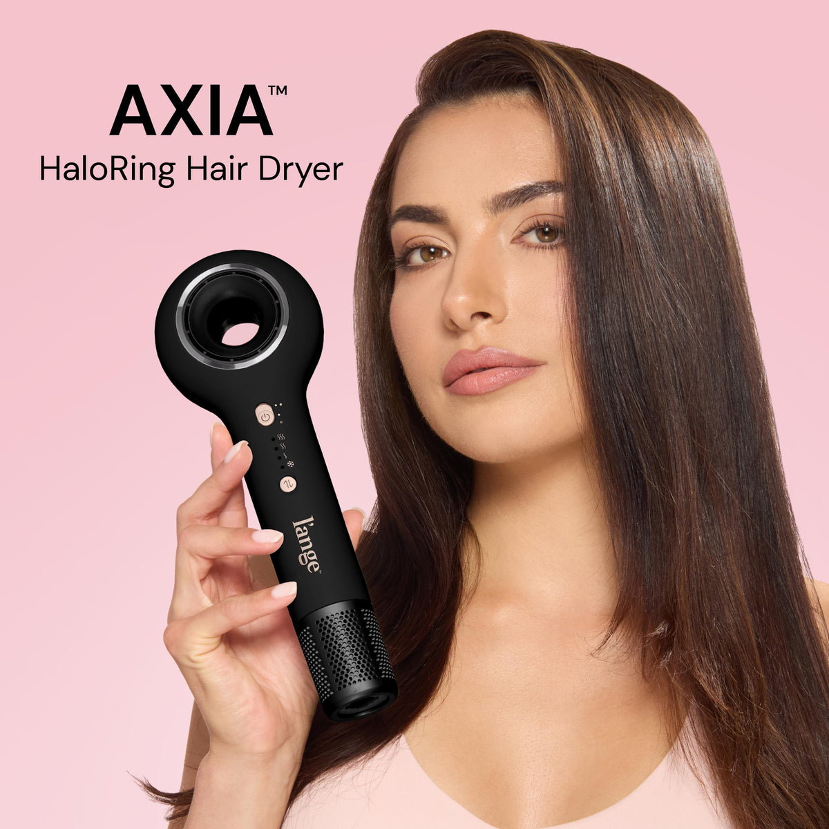L'ANGE HAIR Axia HaloRing Ionic Hair Dryer side view with concentrator attachment
