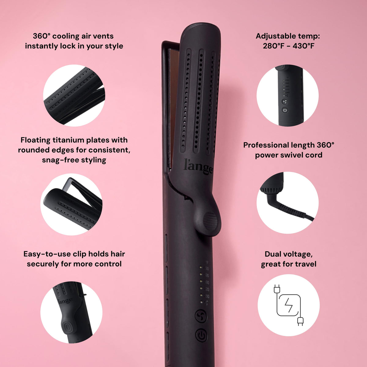 L'ANGE HAIR Le Duo Standard 360° Airflow Styler with temperature settings displayed