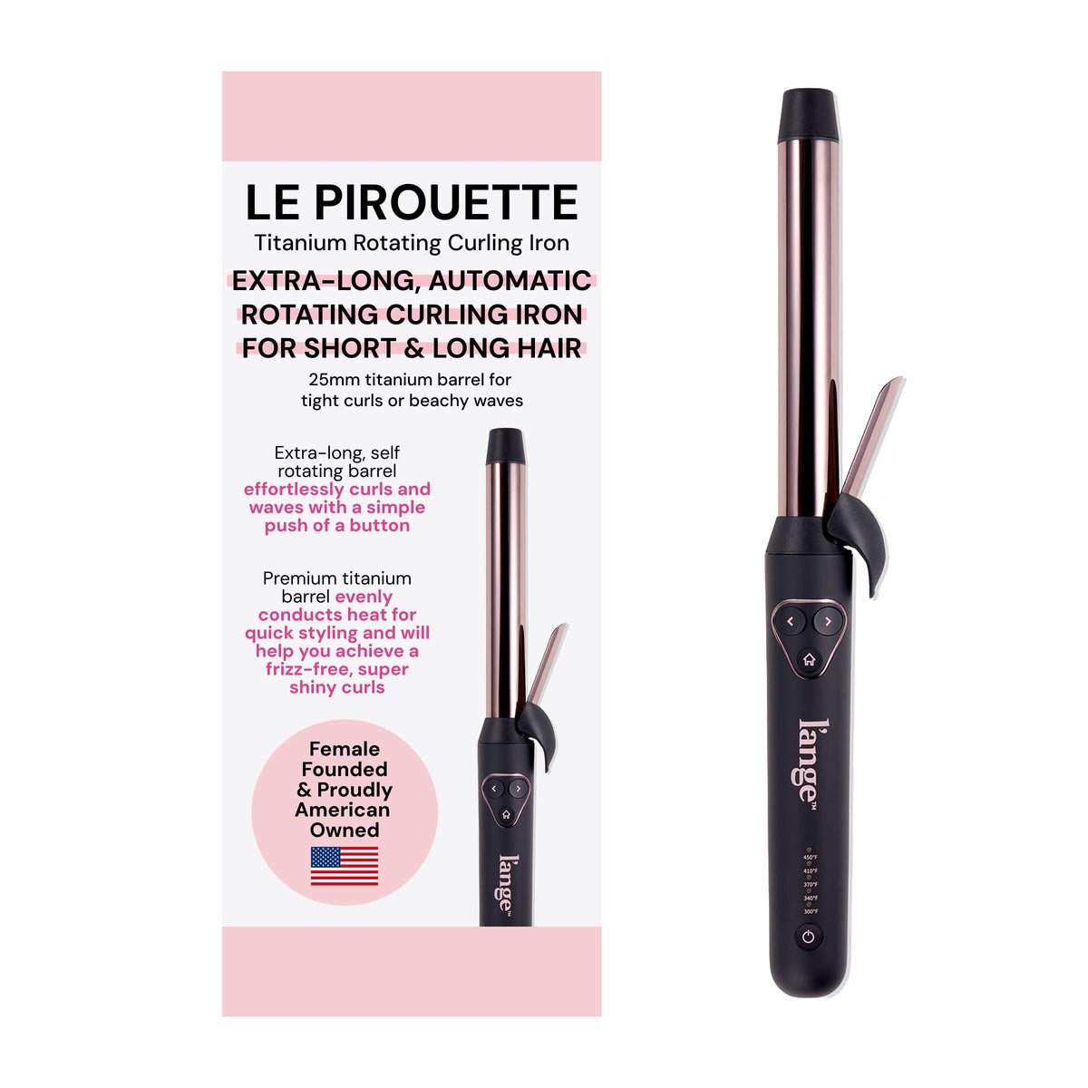 L'ANGE HAIR Le Pirouette 25MM Titanium Rotating Curling Iron front view