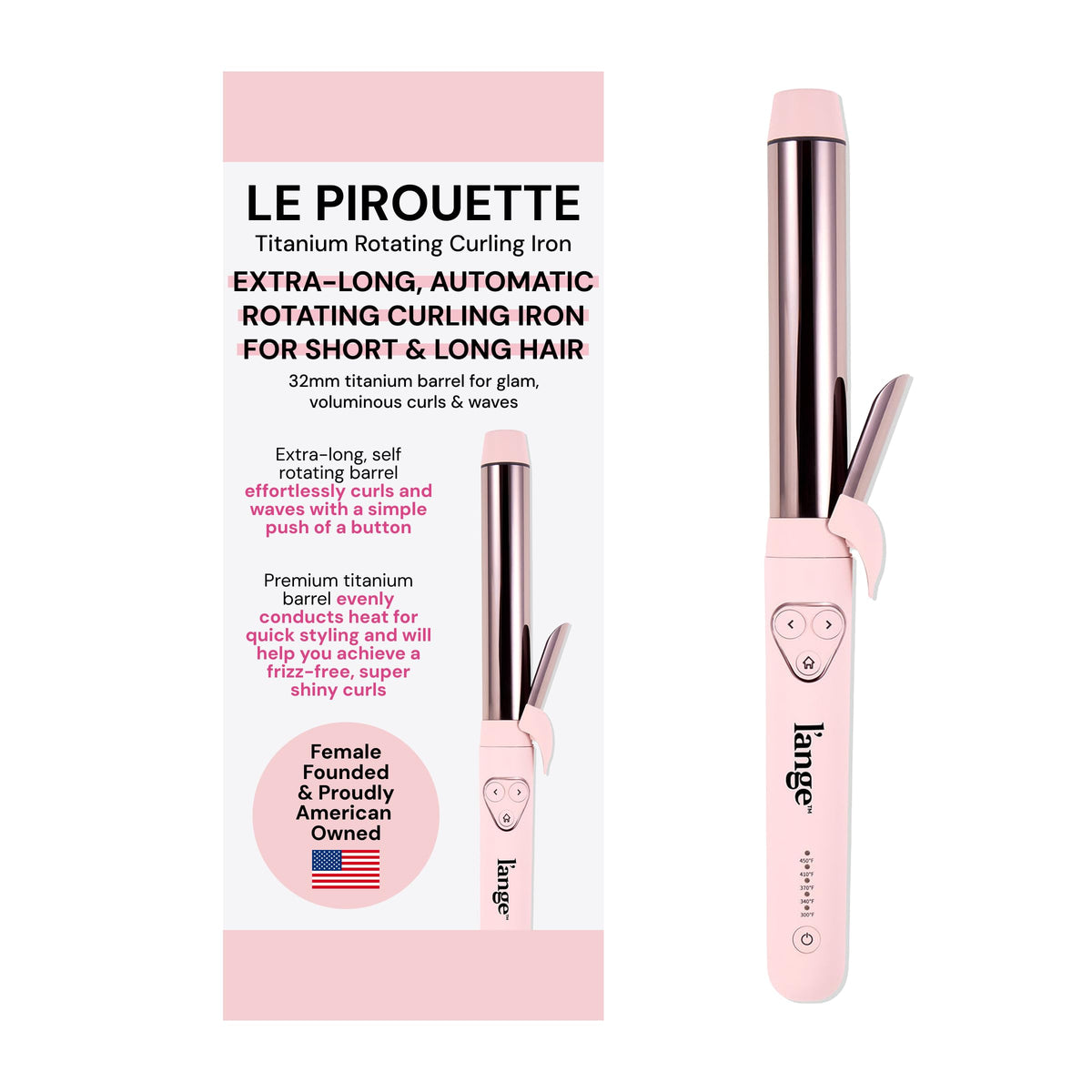 L'ANGE HAIR Le Pirouette 32MM Titanium Rotating Curling Iron in blush