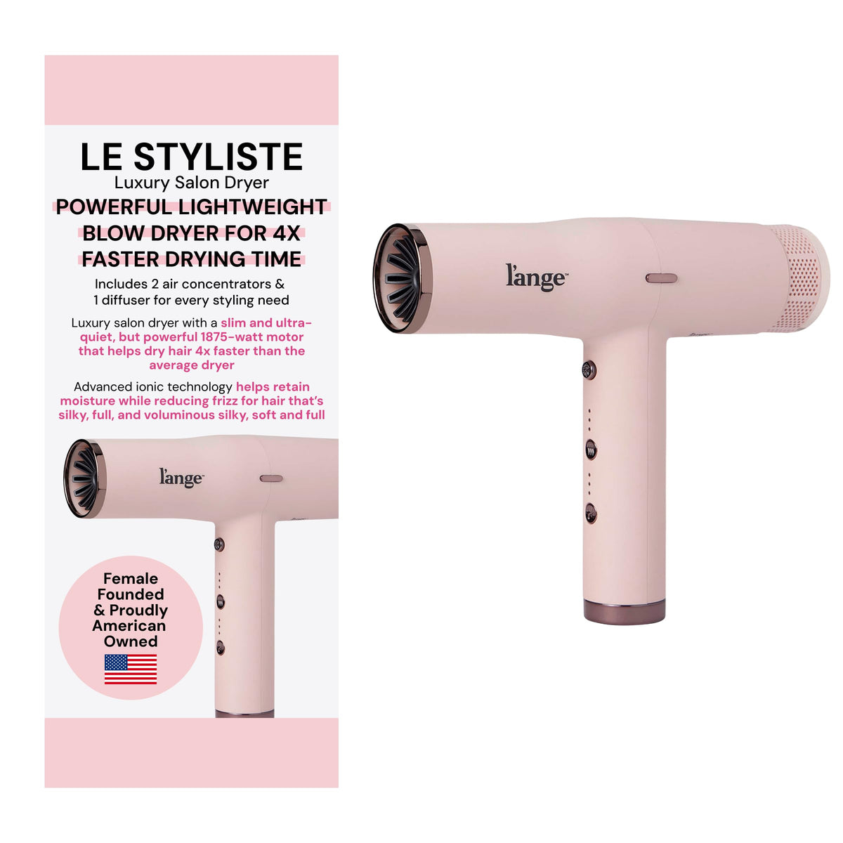 L'ANGE HAIR Le Styliste Hair Dryer front view with ergonomic design