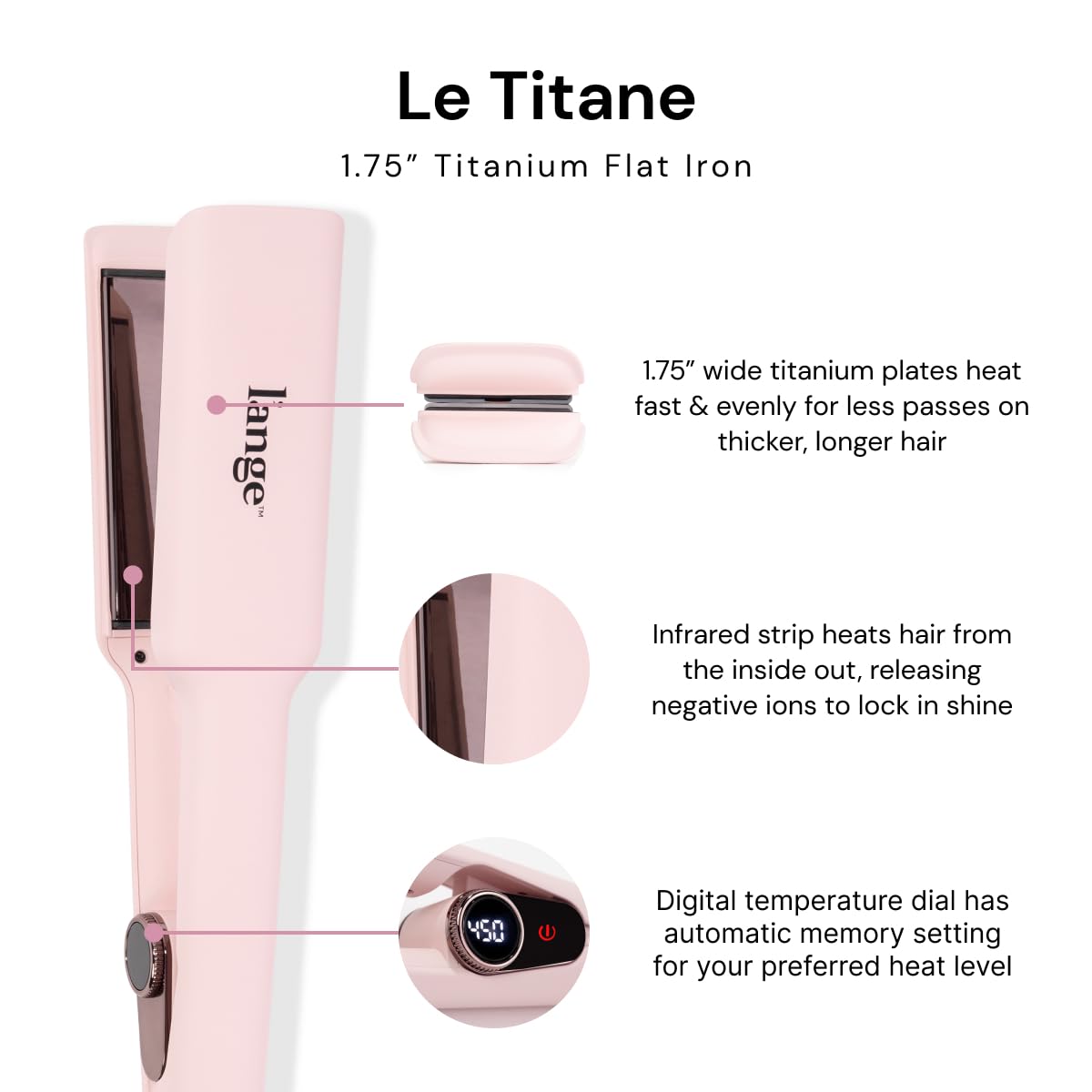 L'ANGE HAIR Le Titane Titanium Flat Iron 1.75" showing curved edges
