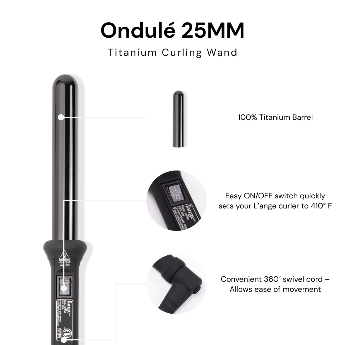L'ANGE HAIR Ondulé 25 MM Curling Wand with 410°F setting