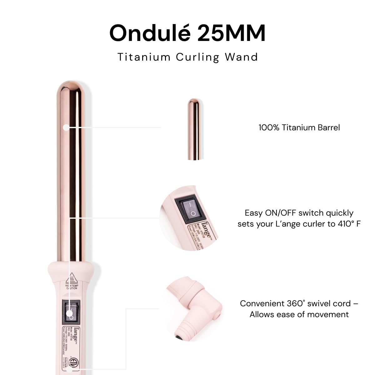 L'ANGE HAIR Ondulé 25MM Titanium Curling Wand side view