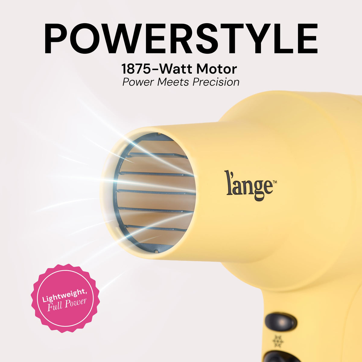 L'ANGE HAIR PowerStyle Turbo Ionic Hair Dryer displaying controls
