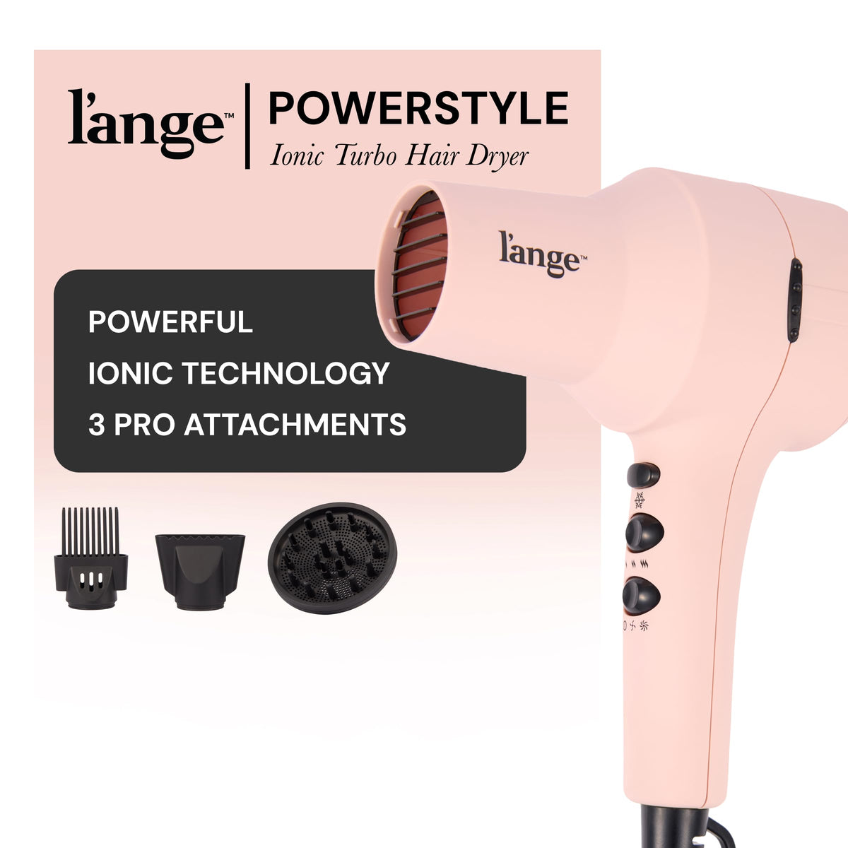 L'ANGE HAIR PowerStyle Turbo Ionic Hair Dryer with diffuser attachment