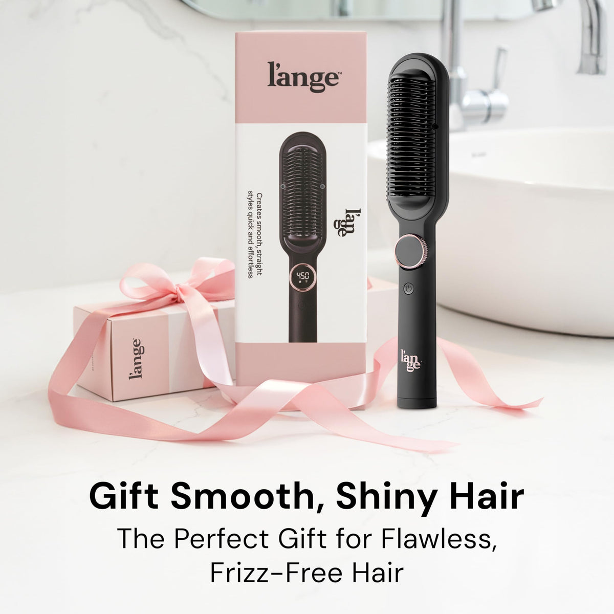 L'ANGE HAIR Smooth It 2-in-1 Hair Straightener Brush in use on hair