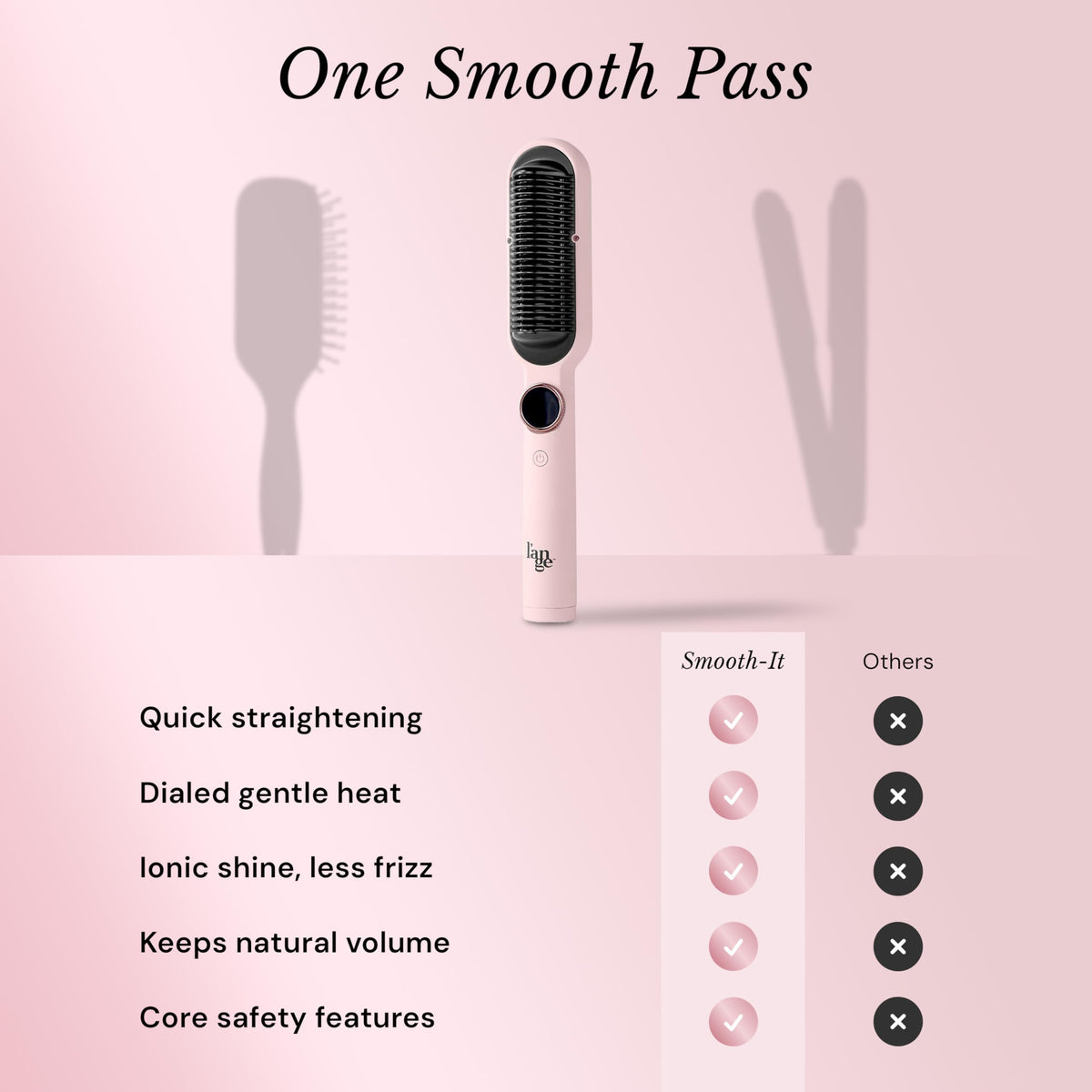 L'ANGE HAIR Smooth It brush on a vanity with hair products
