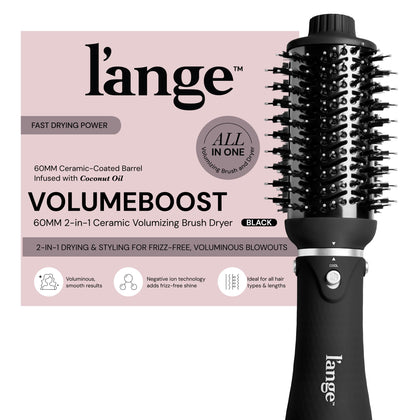 L'ANGE HAIR VolumeBoost 60mm Brush Dryer front view with ceramic barrel